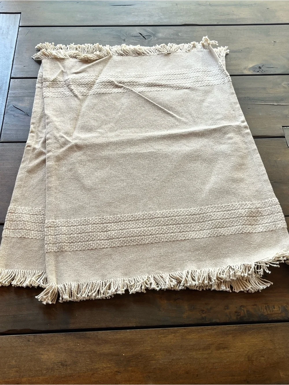 Pier 1 Fringed Woven Cotton Placemats in Light Tan NWT Cottagecore BoHo Set of 2